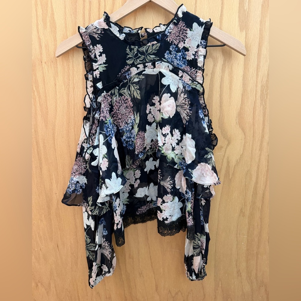 NICHOLAS Open Shoulder Floral Black Blouse